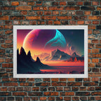 3 Moon Fantasy World, Retro Style Sci-Fi Art, Framed Canvas Print, Futuristic Art, Fantasy Decor - 8x12 Inches / Gold Frame
