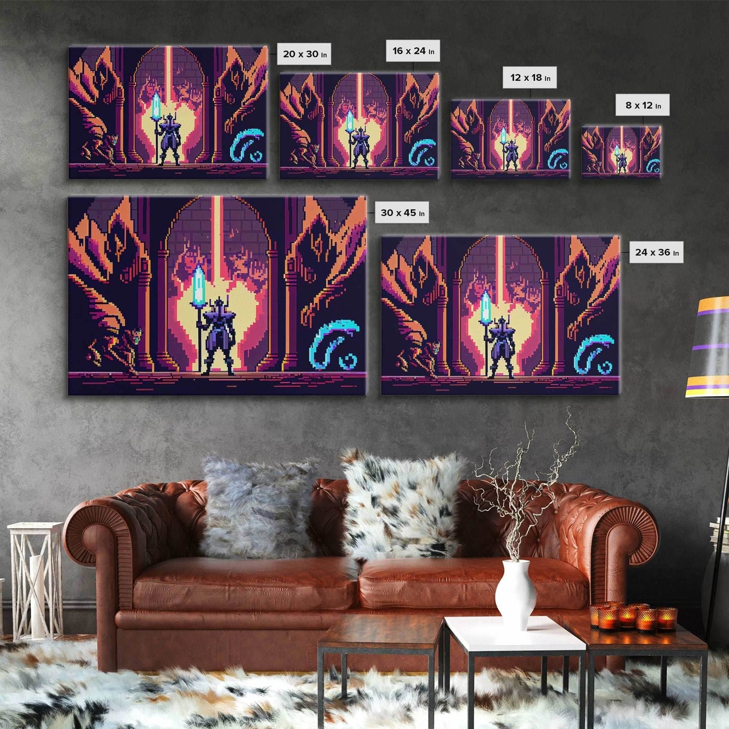 RPG pixel art, fantasy pixel art, Paladin Templar Art, synthwave style, framed canvas print, man cave art - 8x12 Inches / Gallery Wrap Canvas - Ready To Hang