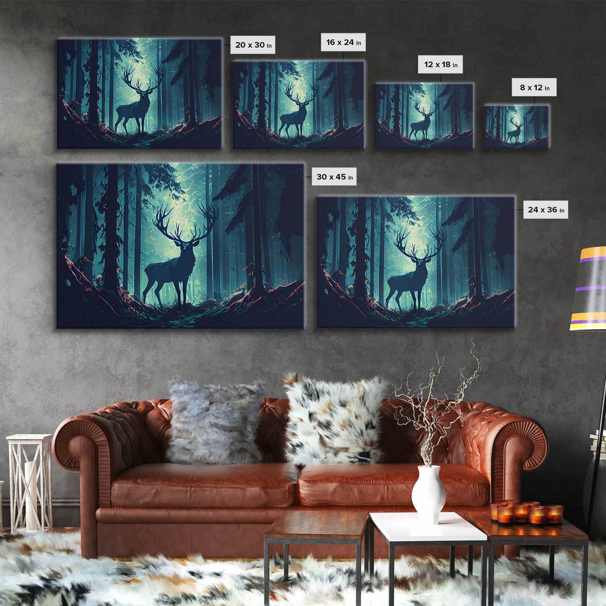 Mythical stag in the forest, fantasy art, framed canvas print, mythical creatures - 8x12 Inches / Gallery Wrap Canvas - Ready To Hang