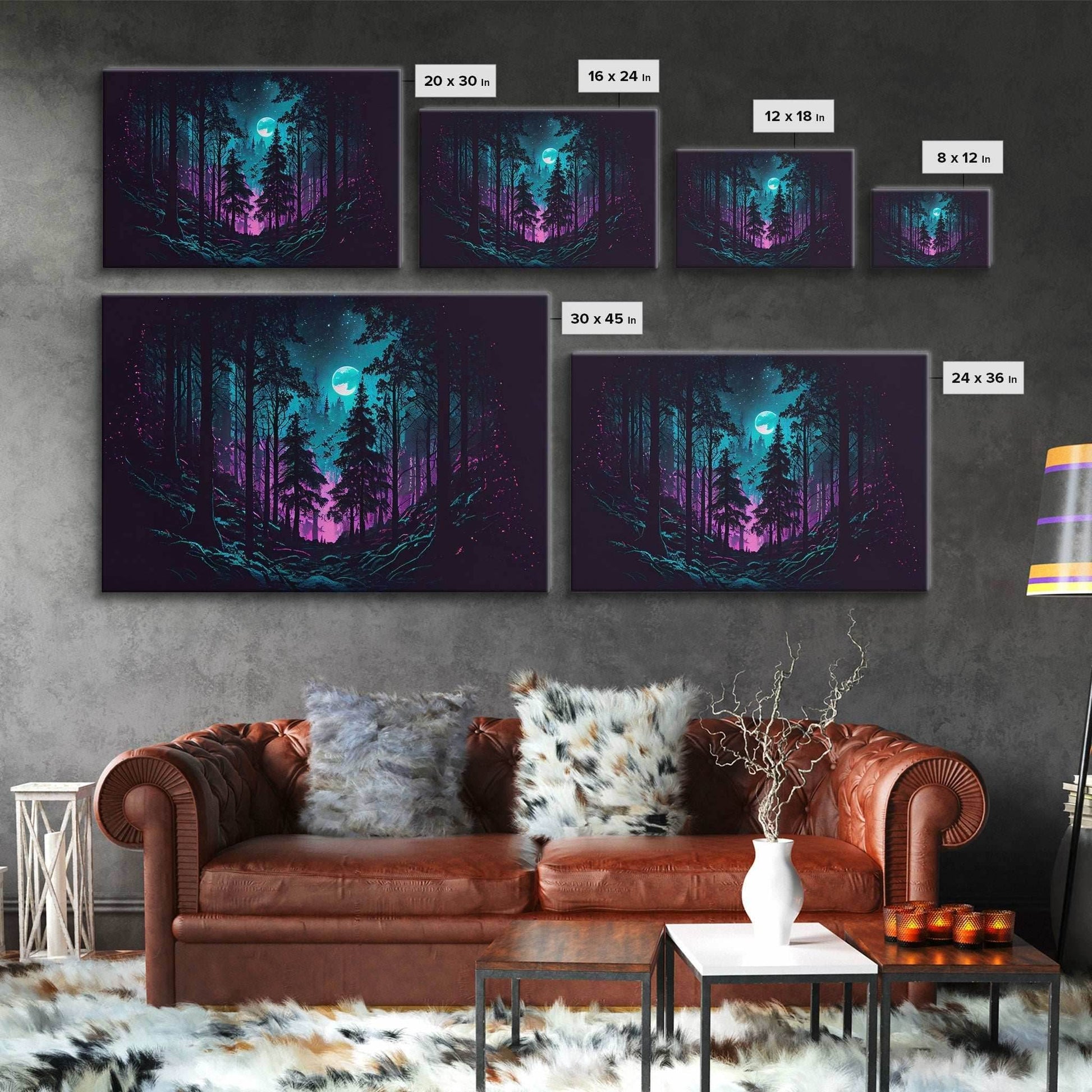 Turquoise and violet fantasy forest, aesthetic, framed canvas print - 8x12 Inches / Gallery Wrap Canvas - Ready To Hang