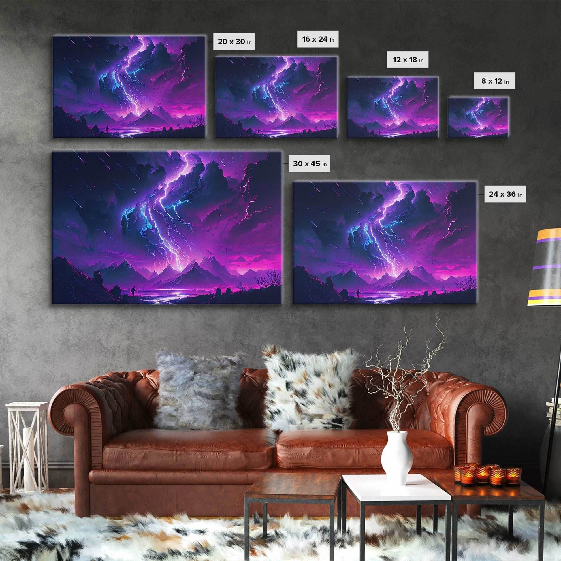 The Lightning Storm, framed canvas print, synthwave style fantasy art - 8x12 Inches / Gallery Wrap Canvas - Ready To Hang