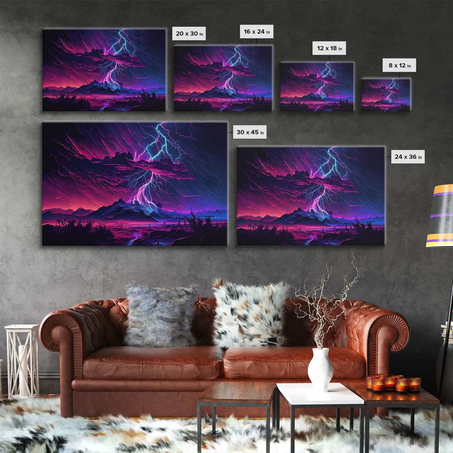 The Thunder Storm, framed canvas print, synthwave style fantasy art - 8x12 Inches / Gallery Wrap Canvas - Ready To Hang
