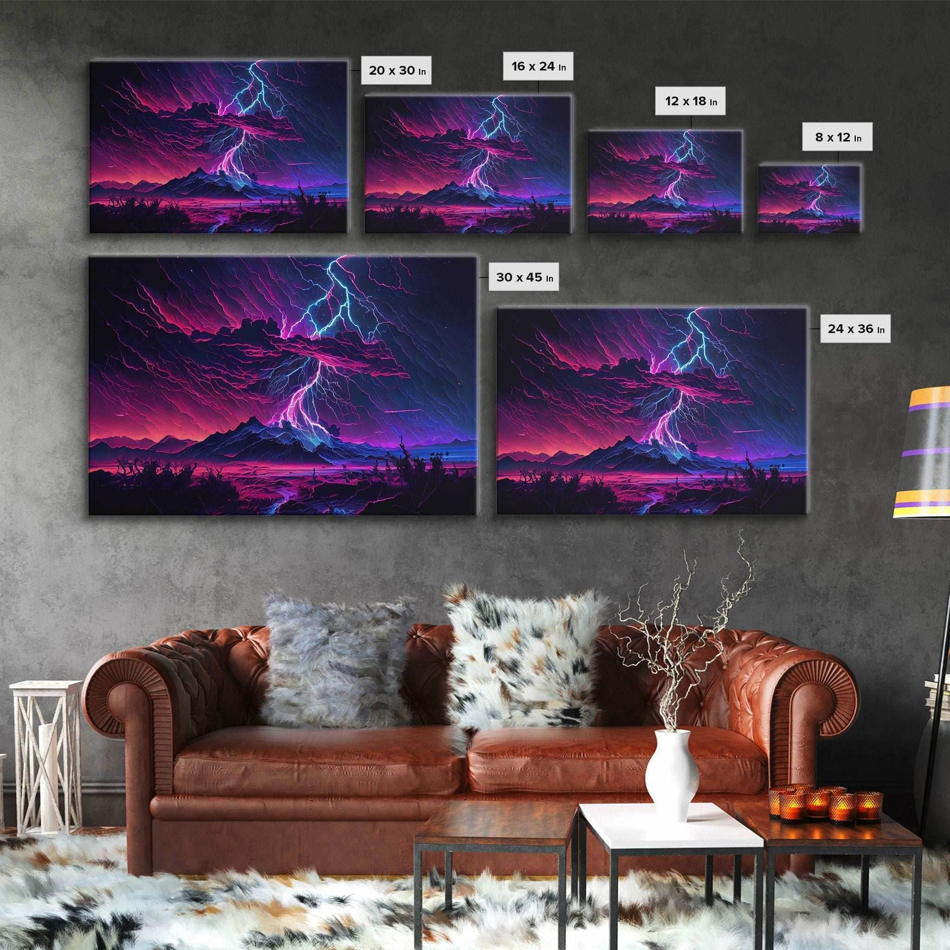 The Thunder Storm, framed canvas print, synthwave style fantasy art - 8x12 Inches / Gallery Wrap Canvas - Ready To Hang