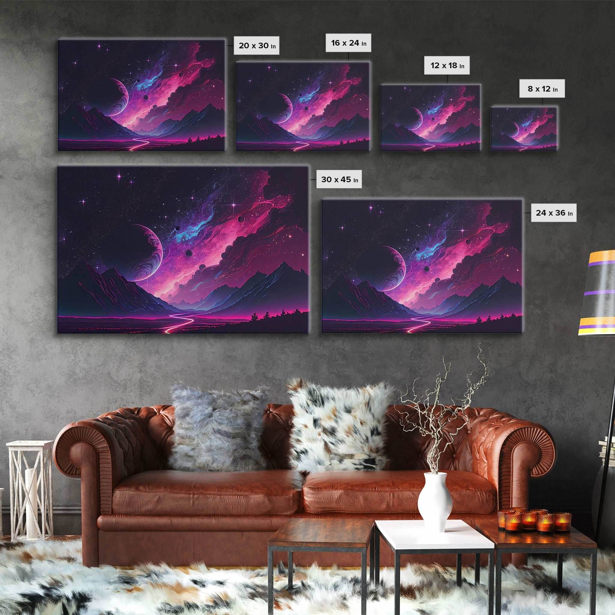 Alien Planet Fantasy Landscape Mountains Pink Voilet Fine Art Print, Wall Art Print, Wall Poster, Wall Décor - 8x12 Inches / Gallery Wrap Canvas - Ready To Hang