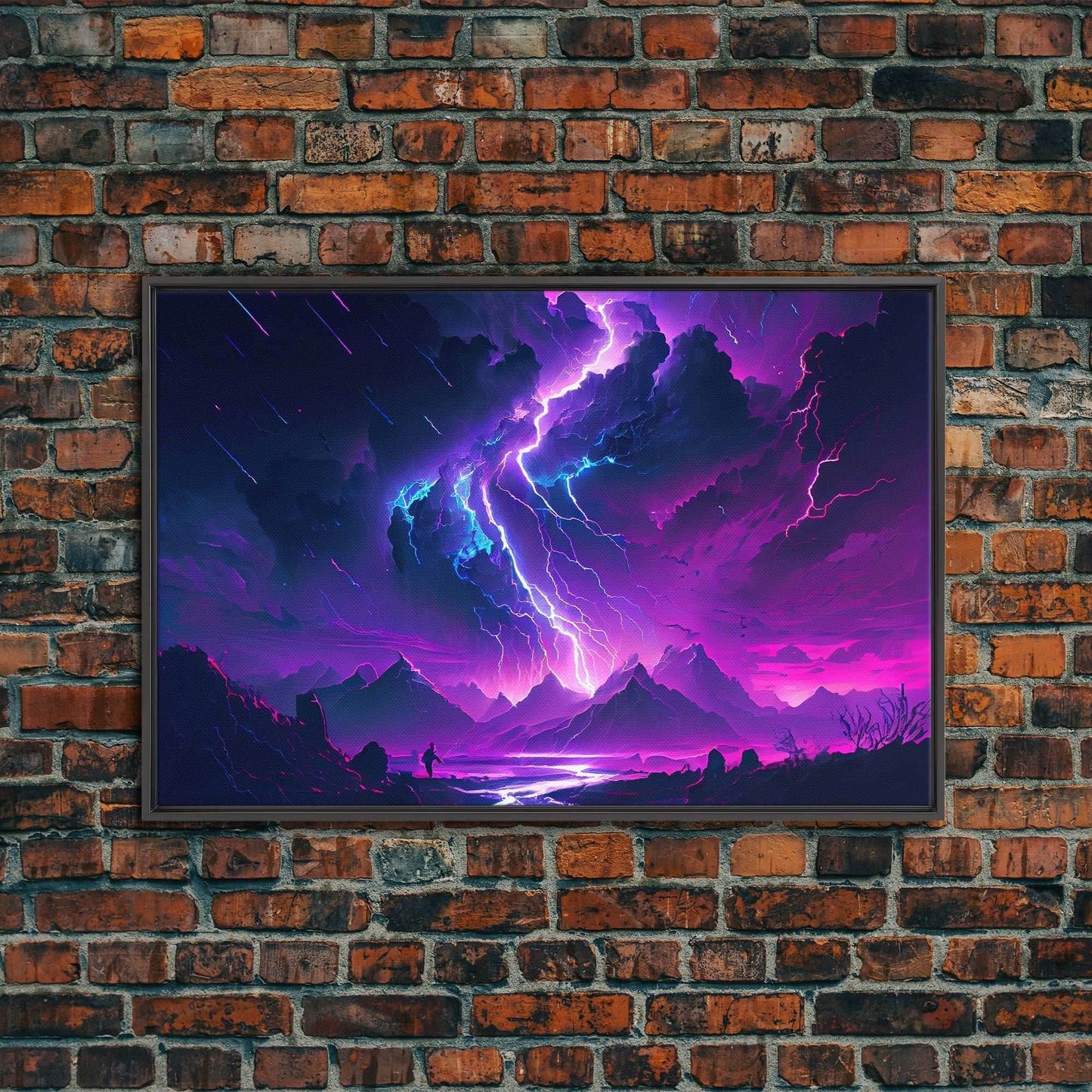 The Lightning Storm, framed canvas print, synthwave style fantasy art - 8x12 Inches / Black Frame