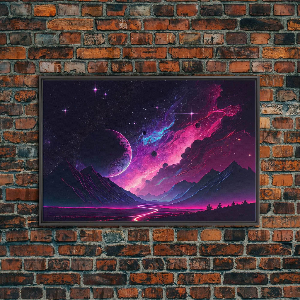 Alien Planet Fantasy Landscape Mountains Pink Voilet Fine Art Print, Wall Art Print, Wall Poster, Wall Décor - 8x12 Inches / Black Frame