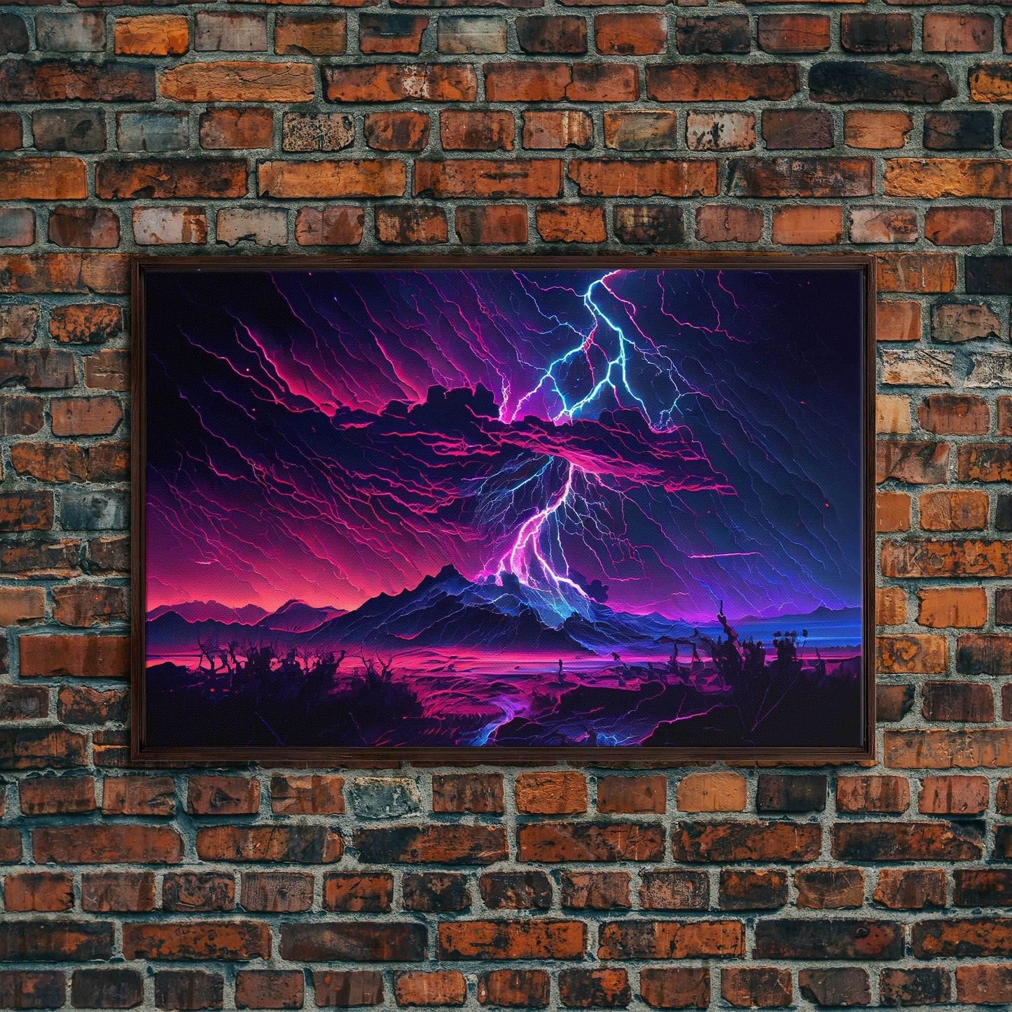 The Thunder Storm, framed canvas print, synthwave style fantasy art - 8x12 Inches / Walnut Frame