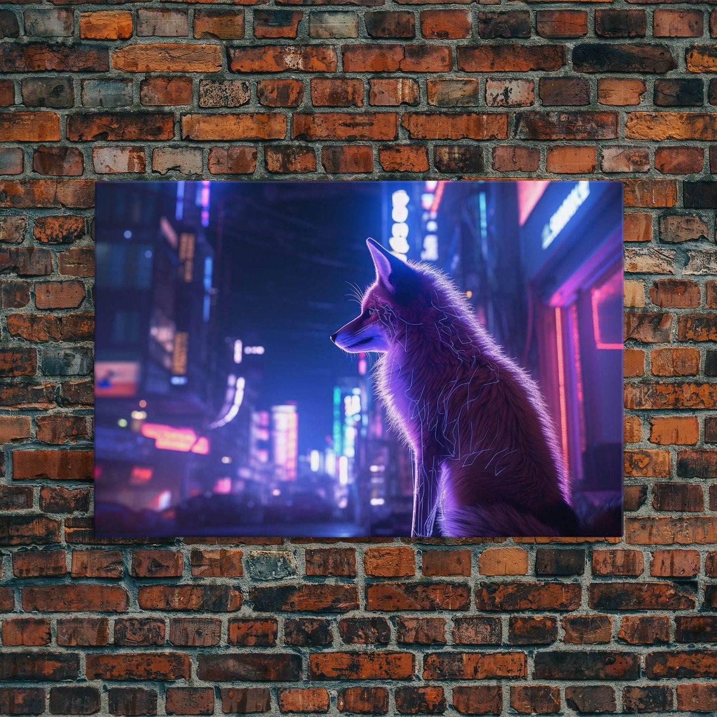 Alley Fox, Cyberpunk city, framed canvas print, urban decay art - 8x12 Inches / Gallery Wrap Canvas - Ready To Hang