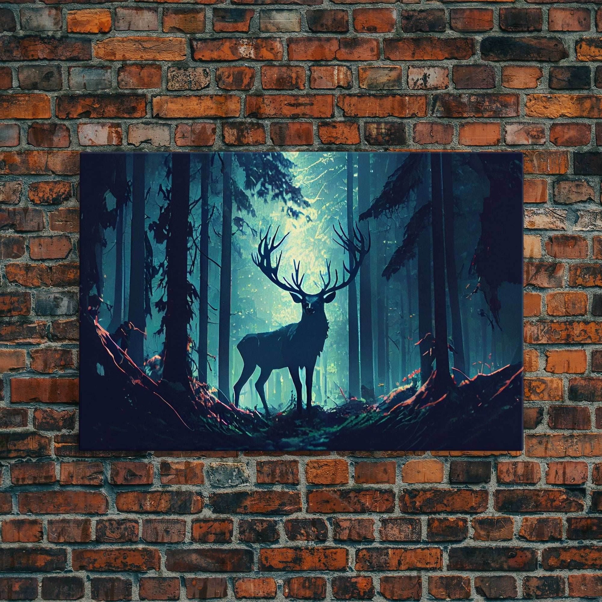 Mythical stag in the forest, fantasy art, framed canvas print, mythical creatures - 8x12 Inches / Gallery Wrap Canvas - Ready To Hang