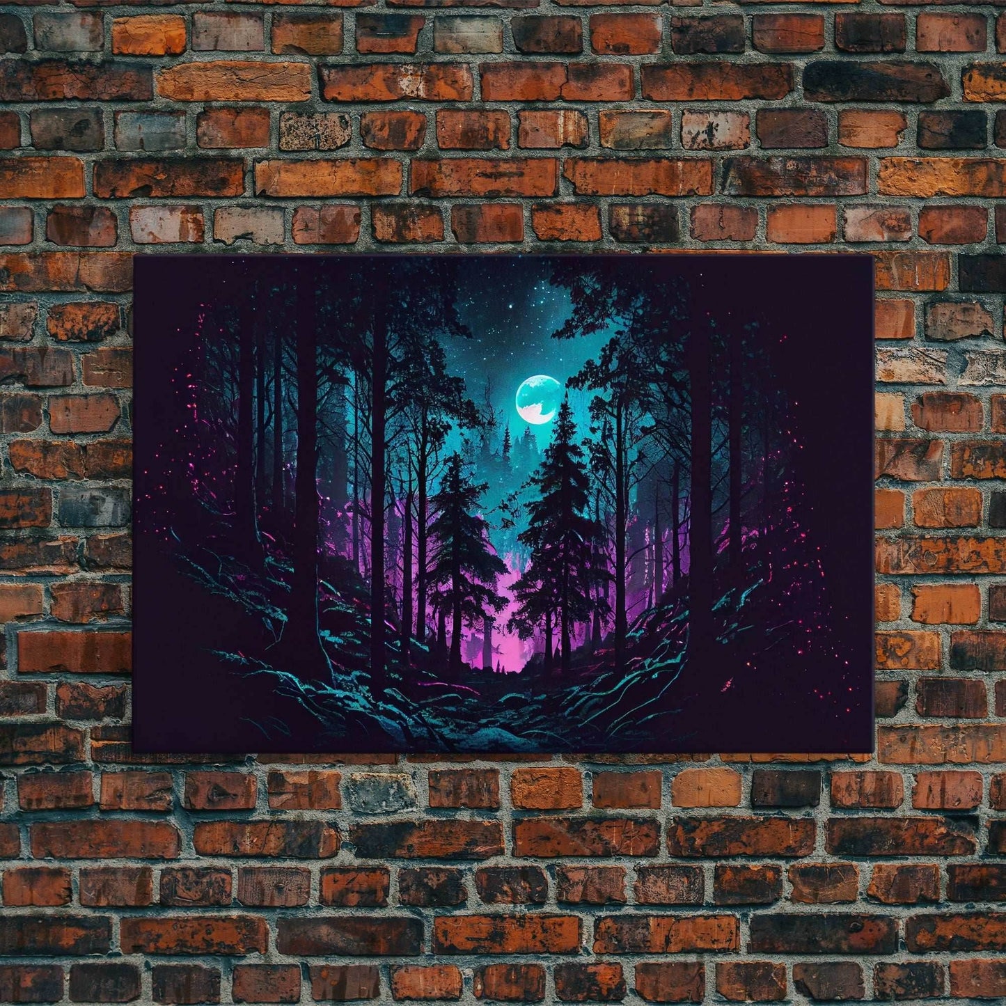 Turquoise and violet fantasy forest, aesthetic, framed canvas print - 8x12 Inches / Gallery Wrap Canvas - Ready To Hang