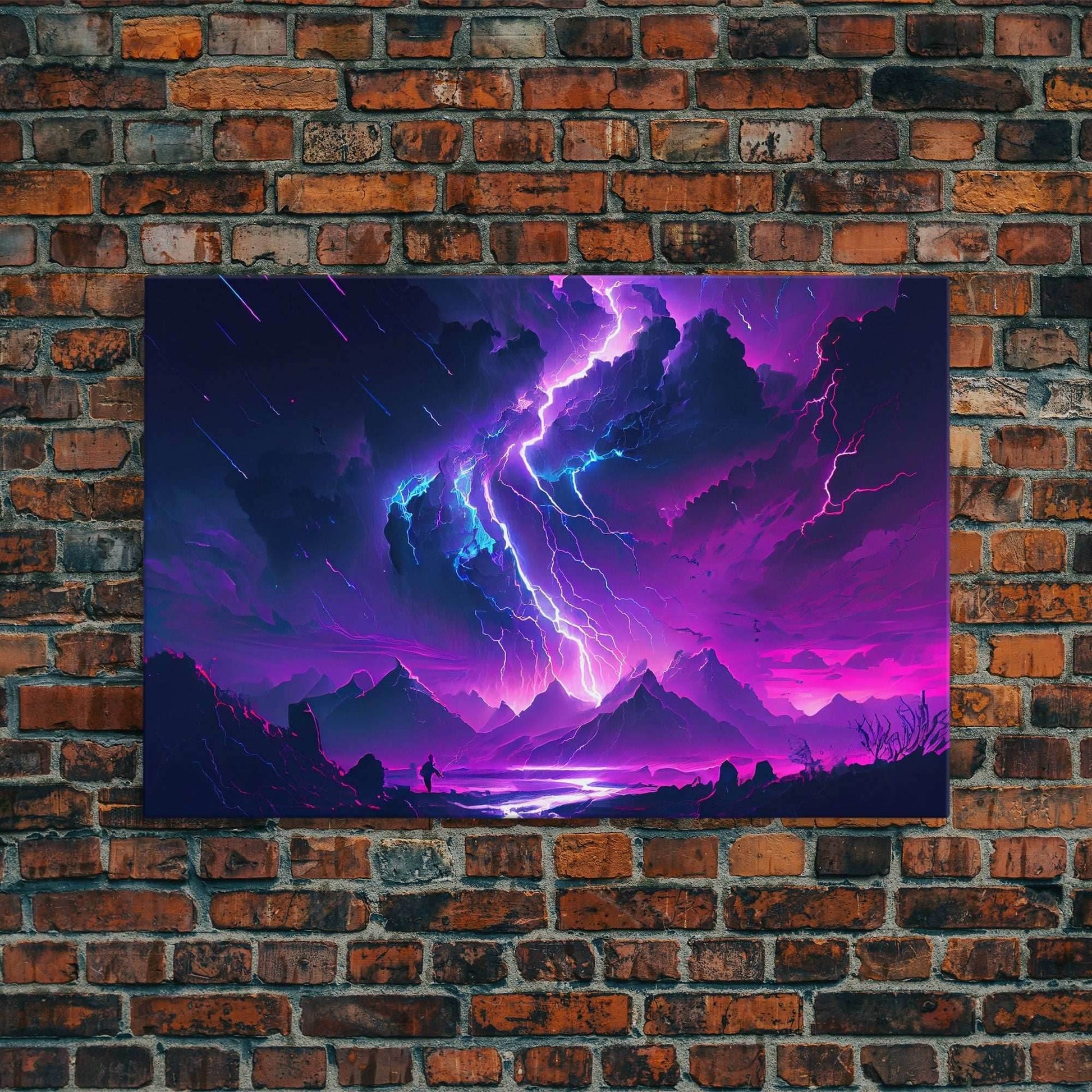 The Lightning Storm, framed canvas print, synthwave style fantasy art - 8x12 Inches / Gallery Wrap Canvas - Ready To Hang