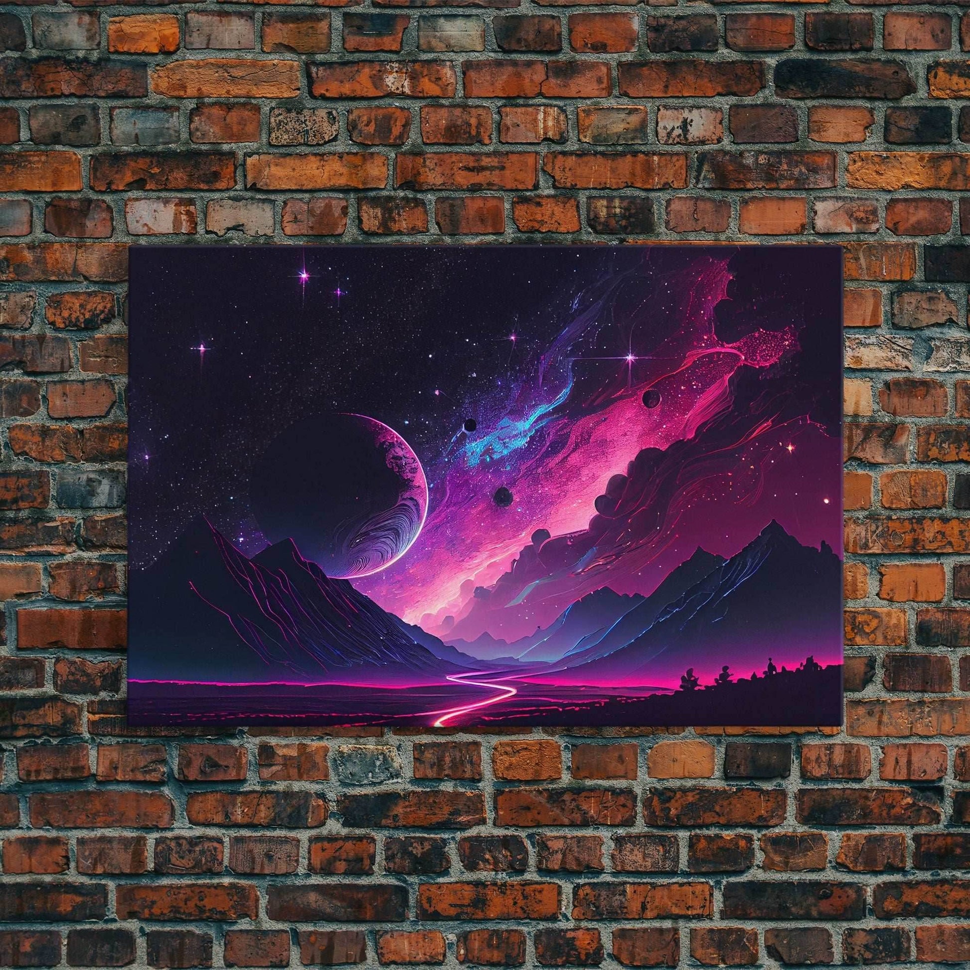 Alien Planet Fantasy Landscape Mountains Pink Voilet Fine Art Print, Wall Art Print, Wall Poster, Wall Décor - 8x12 Inches / Gallery Wrap Canvas - Ready To Hang