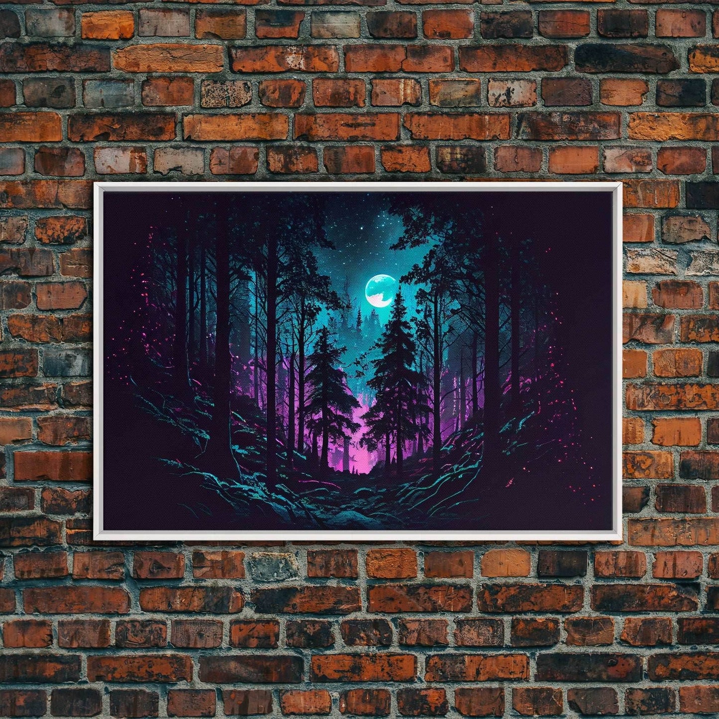 Turquoise and violet fantasy forest, aesthetic, framed canvas print - 8x12 Inches / White Frame