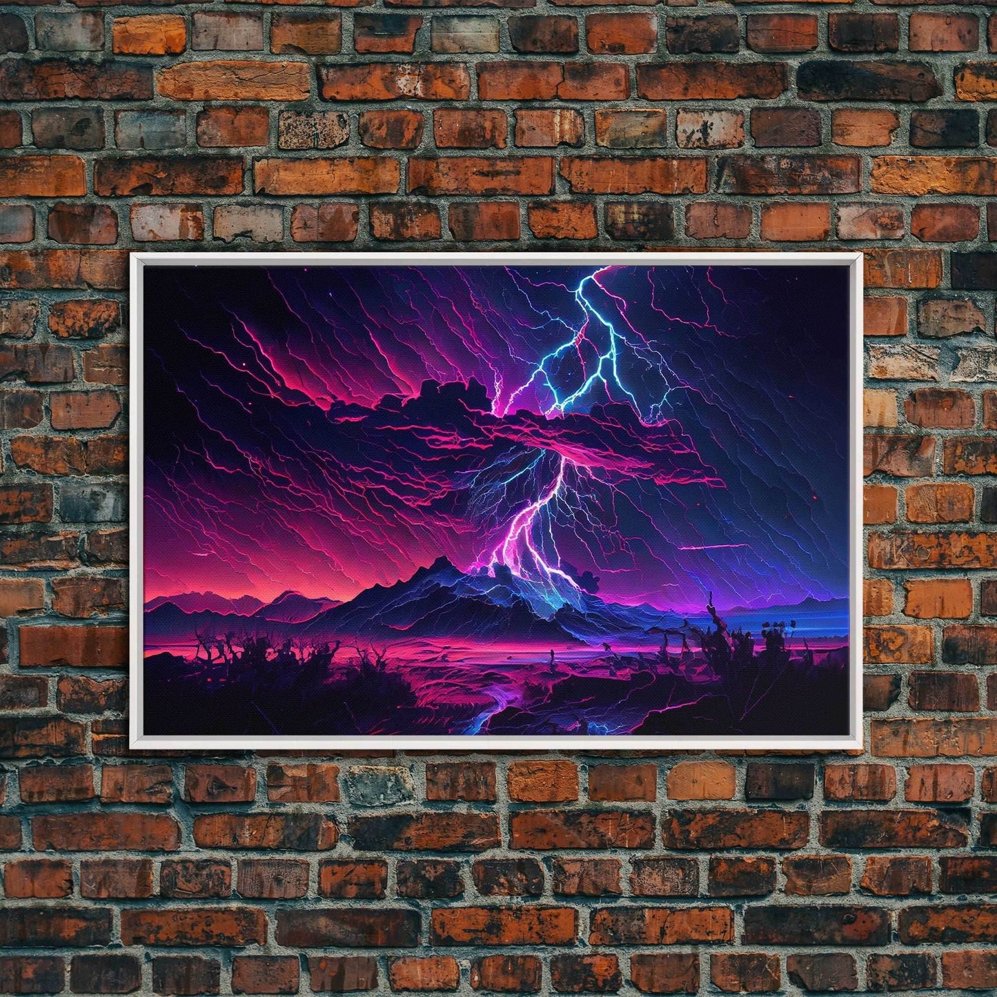 The Thunder Storm, framed canvas print, synthwave style fantasy art - 8x12 Inches / White Frame