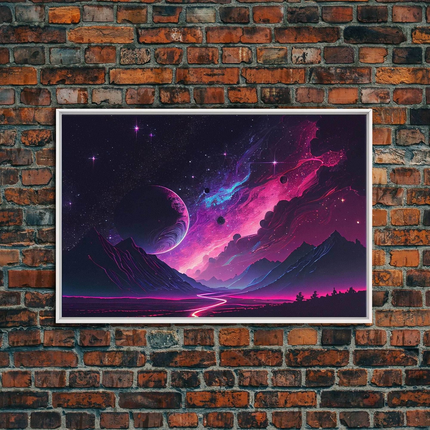 Alien Planet Fantasy Landscape Mountains Pink Voilet Fine Art Print, Wall Art Print, Wall Poster, Wall Décor - 8x12 Inches / White Frame