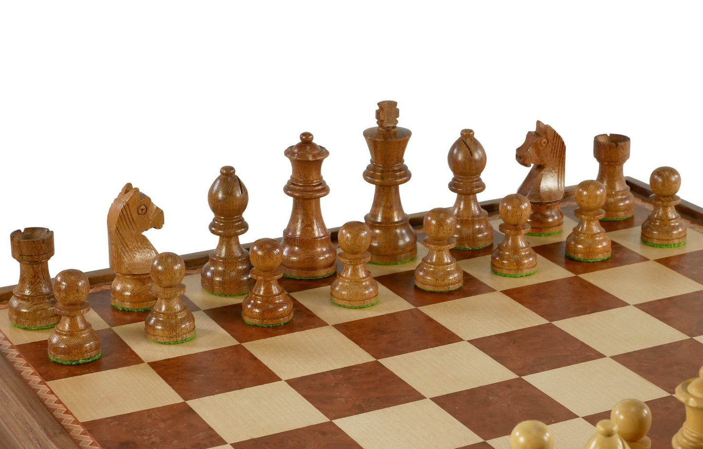Chess Set - Walnut/Maple Chest and Single Weighted Chessmen - 