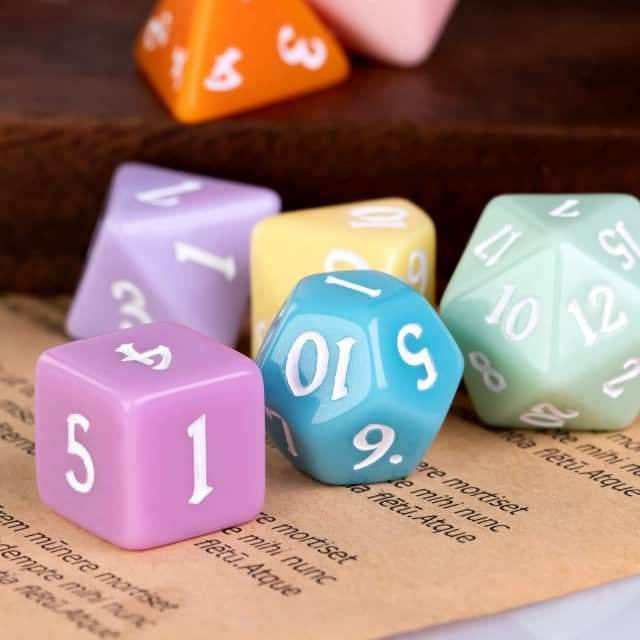 Multi-Color Macaron 7-Dice Set w/White Numbers Pastel Dnd Dice Set - 