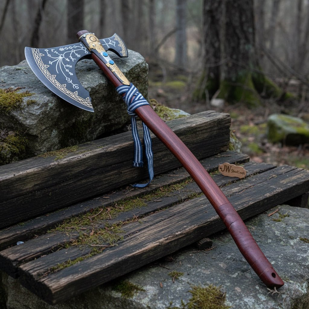 Hand-Forged Viking Double-Bit Fantasy Display Axe with Engraved Head