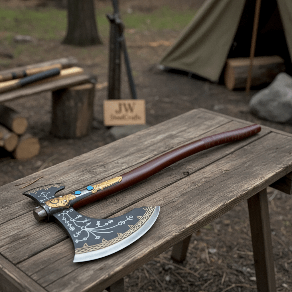 Hand-Forged Viking Double-Bit Fantasy Display Axe with Engraved Head