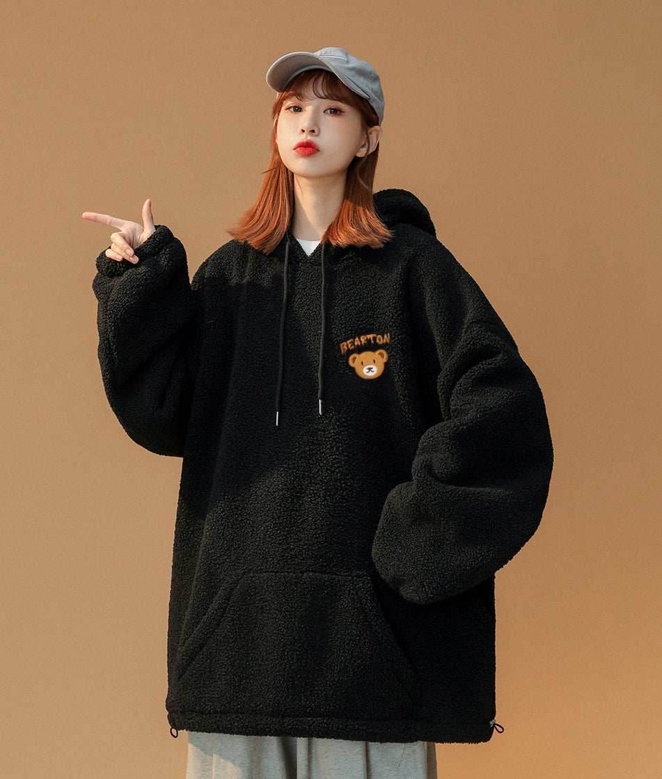 Women's Furry Teddy Bear Hoodie - Black / S
