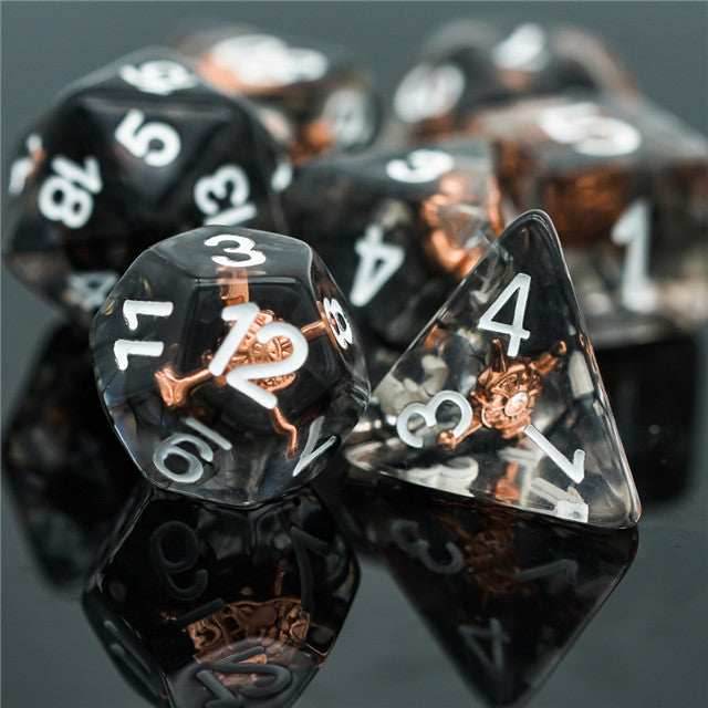 Fighter (Shield) Clear Dice w/ Golden Shield7-Dice Set Rpg - 