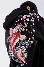 KH9197 Red Koi Embroidery Hoodie - Black / S
