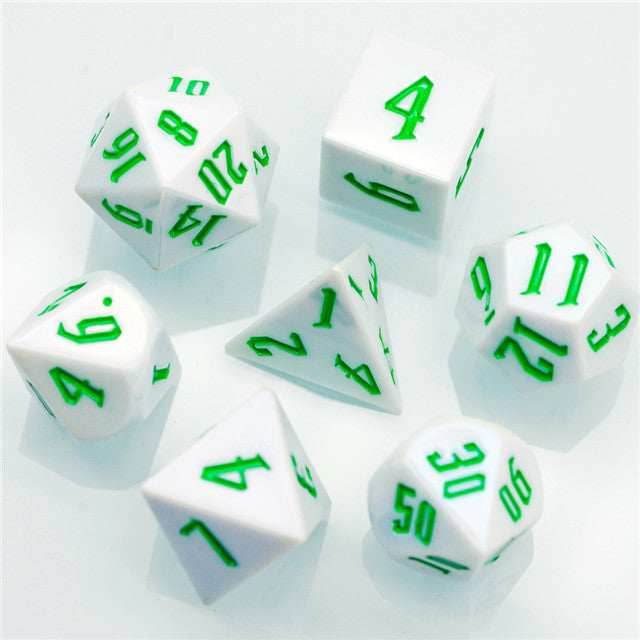 Spearmint White Colorful DND Dice (White&Green) 7-Dice - 