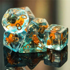 Orange & Grey Flower Dice 7-Dice Set Resin Dungeons and Dragons Dice (Gypsophila / Baby's-Breath) - 