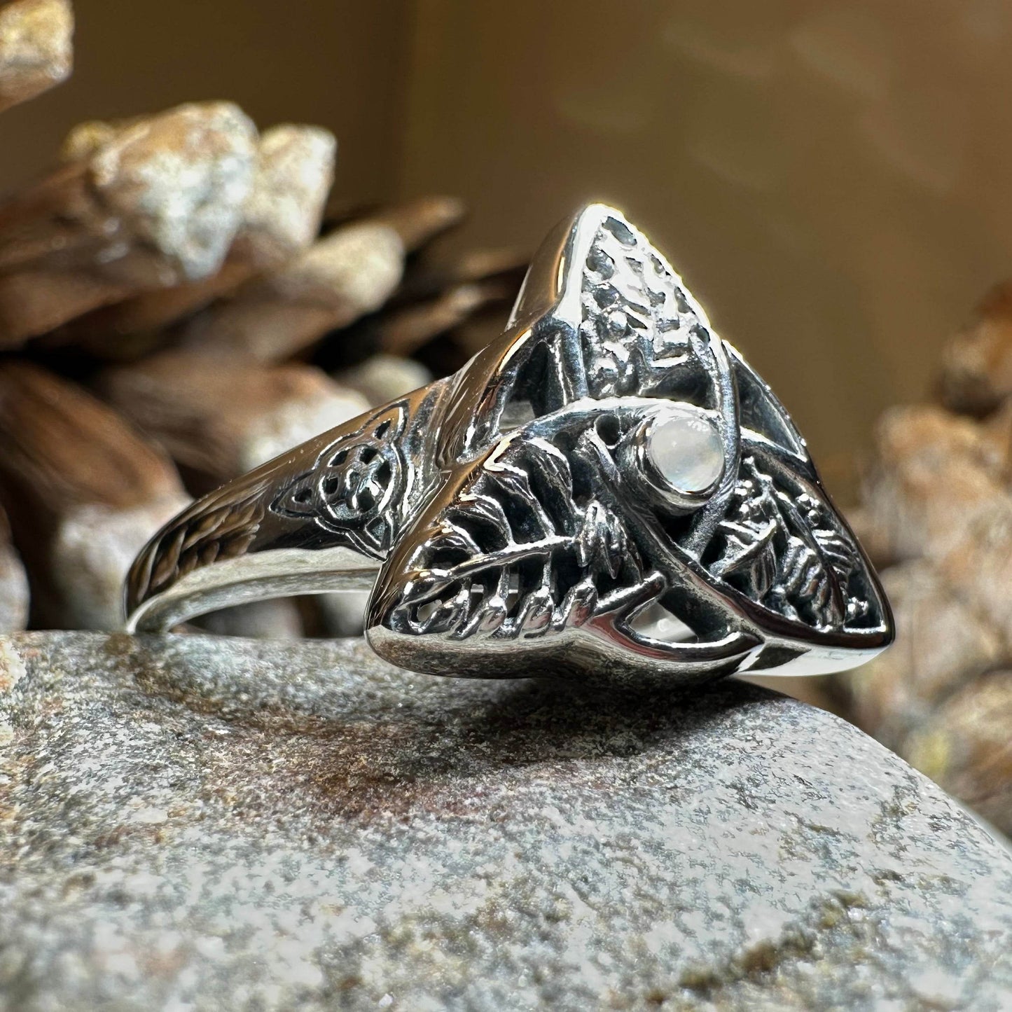 Oak Ash Thorn Moonstone Ring - 5