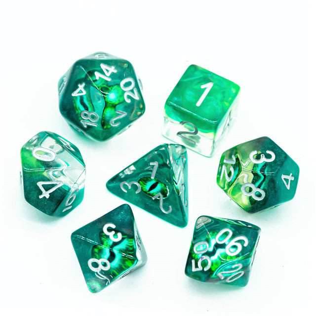 Green Demon Eye Dragon Eye Dice 7-Dice Set Resin Dungeons and Dragons Dice - 