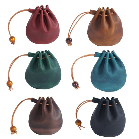 448D Fantastic Cow-Leather Dice Bag Retro Wallet Hand Purse Drawstring Coin Purse Lucky Bags Handmade Unisex Casual Handbag