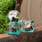 Bamboo Panda on Blue Glitter 7-Dice Set w/Copper Numbers Dnd Dice Set - 