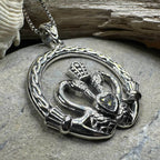 Celtic Swan Claddagh Necklace - 18 / Garnet