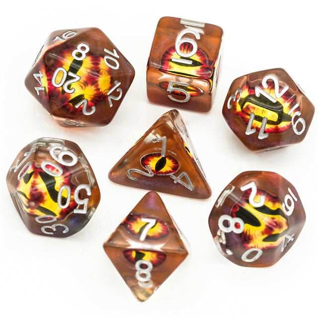 Brown Demon Eye Dragon Eye Dice 7-Dice Set Resin Dungeons and Dragons Dice - 