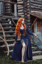 Elegant Lace-Up Blue Dress - S / Blue