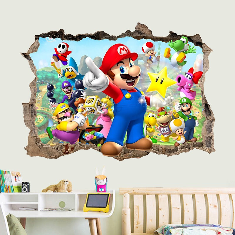 3D Wall Piercing Mario Full Staff Wall Stickers