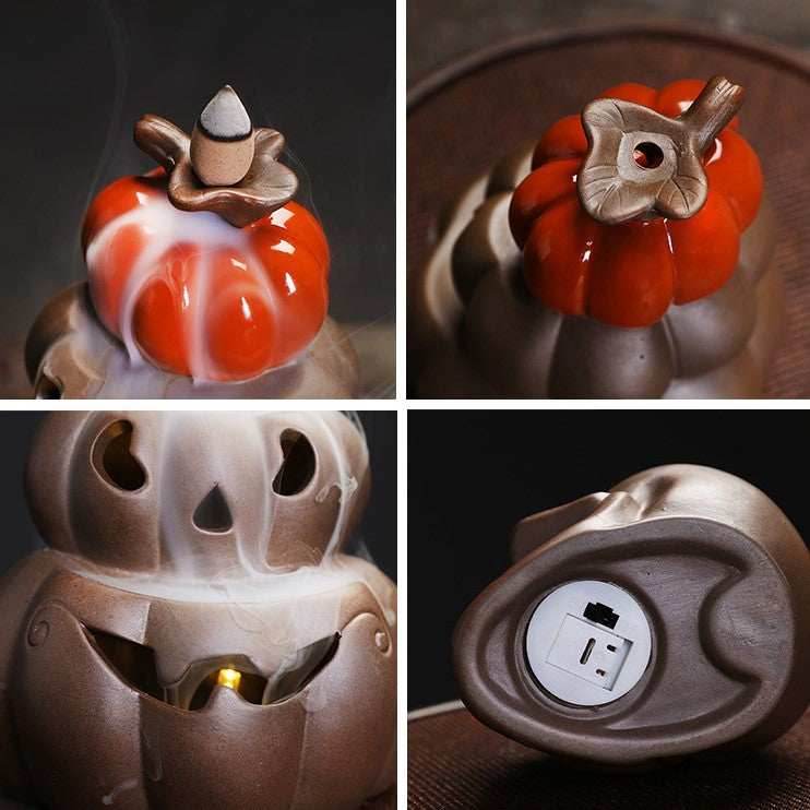 LED Lamp Pumpkin Halloween Waterfall Backflow Incense Burner - Brown
