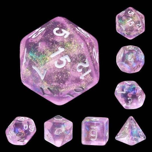 Candy Luxury (formerly Barbie Pink) Glitter with White Numbering 7-Dice Set RPG - 