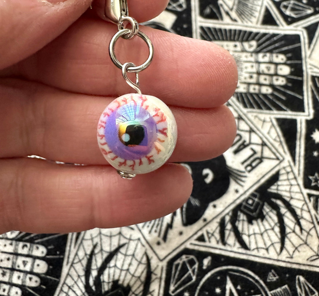 Purple Bloodshot Eyeball Zipper Pull Bag Charm Keychain