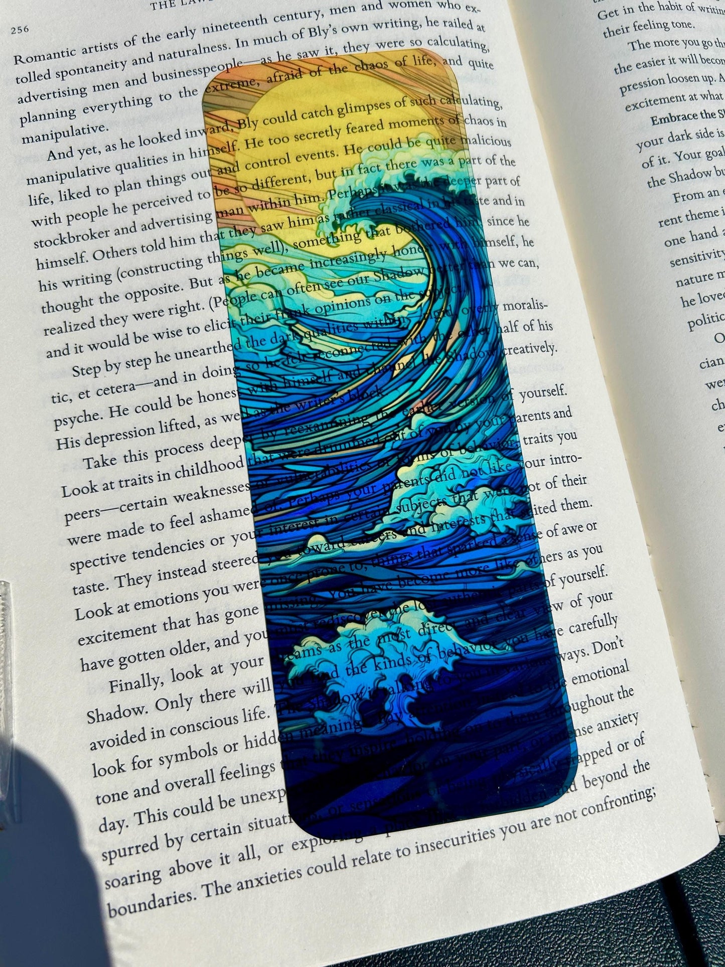 Ocean Wave Bookmark with Stained Glass Ocean and Golden Horizon – Calming Blue Sea Art for Therapy, Mindfulness, and Coastal Book Lovers