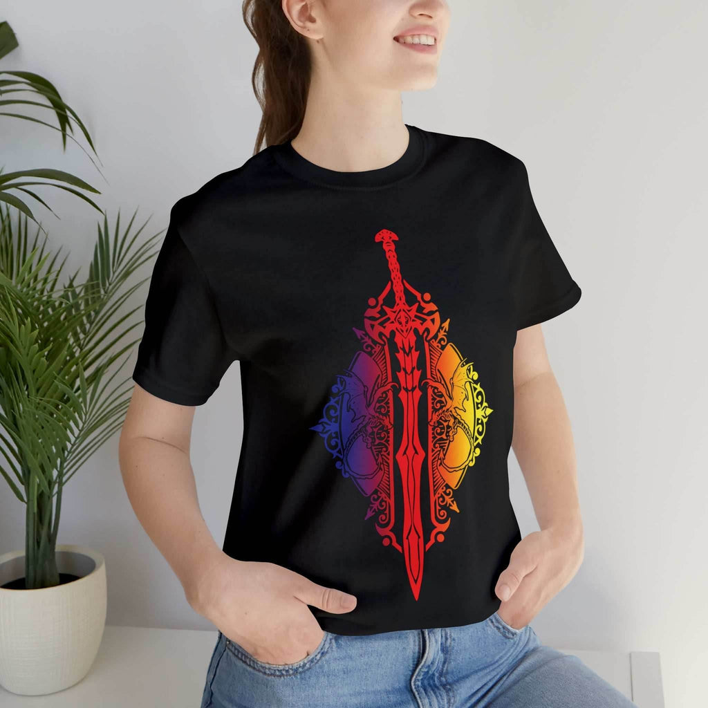 Sunset Ombre Dragon and Sword Shirt - Asphalt / S