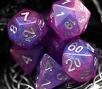 Pink & Blue w/silver Galaxy Glitter 7-Dice Set RPG - 
