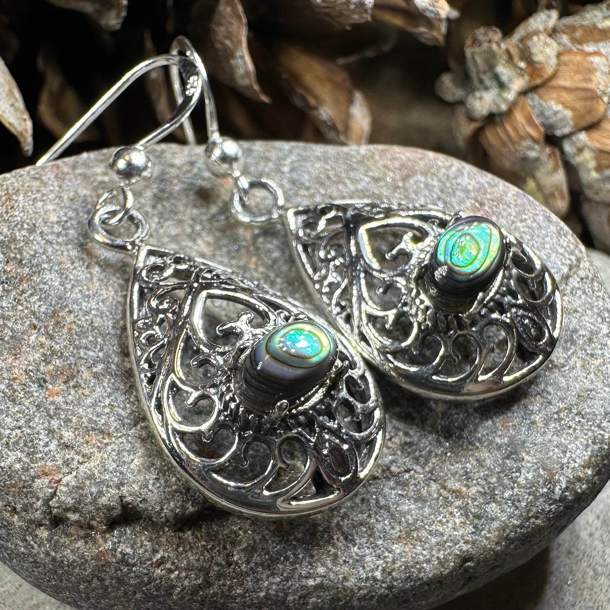 Alby Celtic Raindrop Earrings - abalone shell
