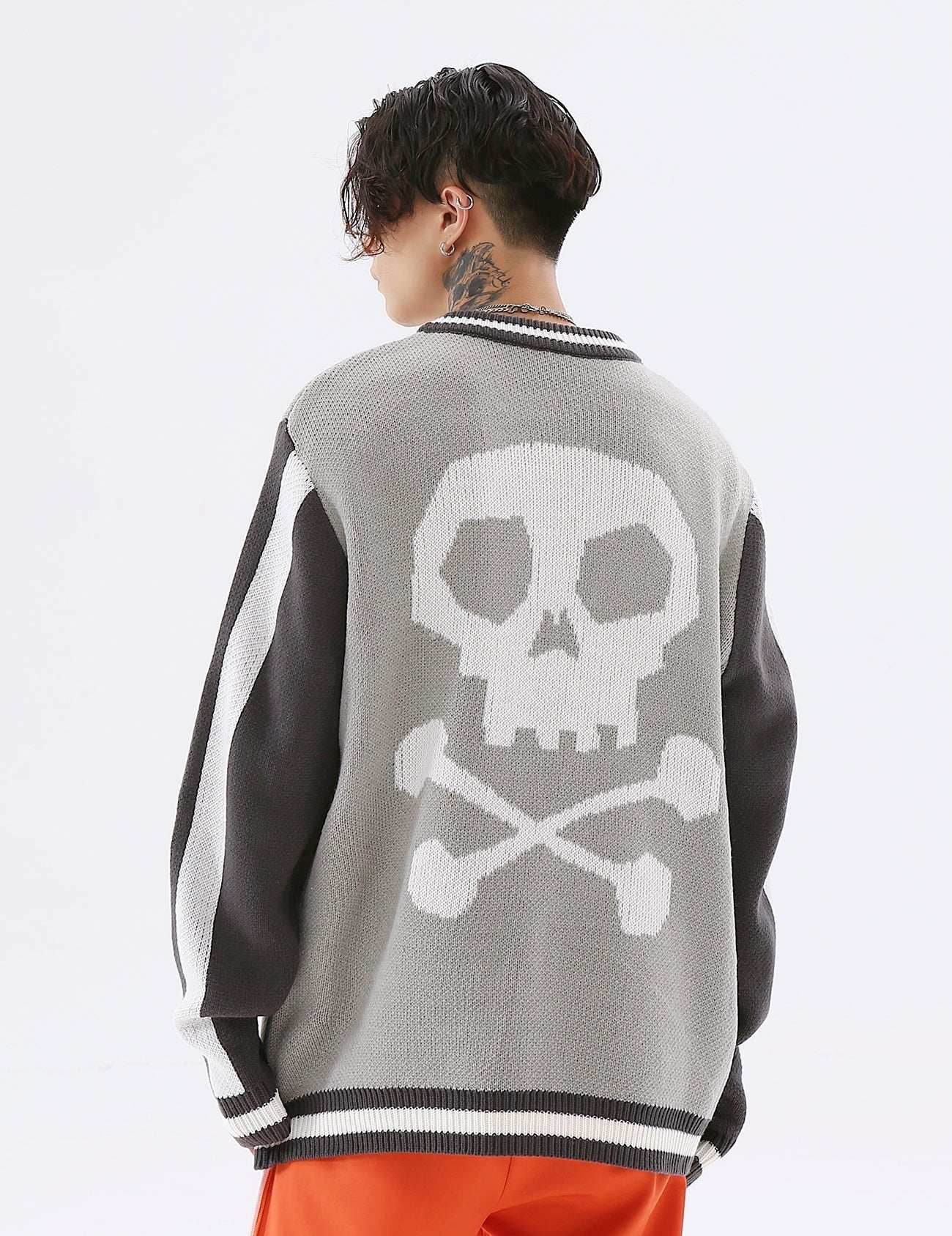 Easy Skull Knit Bomber Jacket - Blue / M