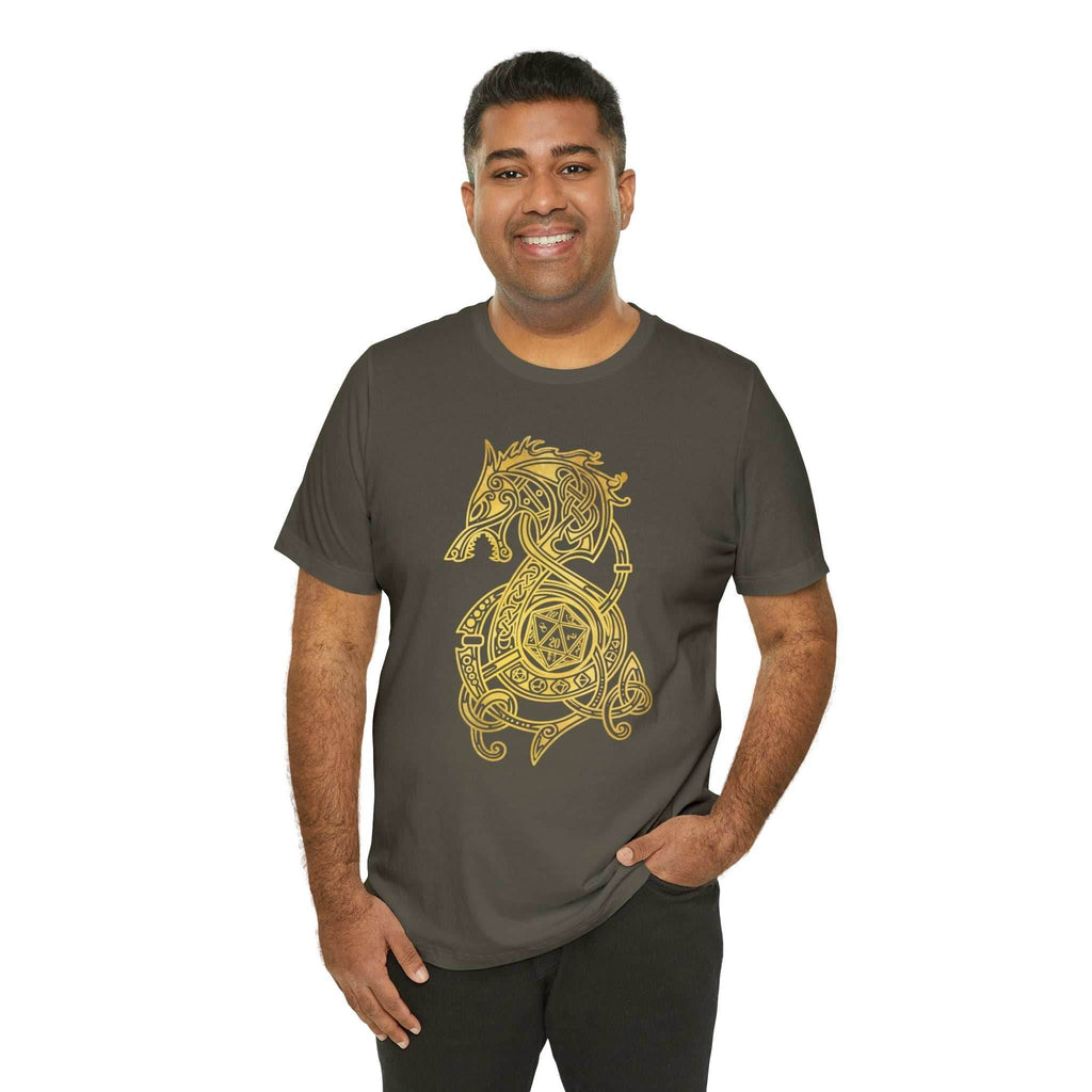Golden Celtic Dice Dragon Shirt - Army / S