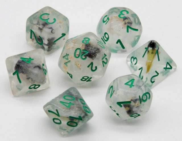 Brave Heart Dice Clear Dice w/ Flowers Foil Green 7-Dice Set Rpg - 