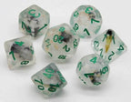 Brave Heart Dice Clear Dice w/ Flowers Foil Green 7-Dice Set Rpg - 