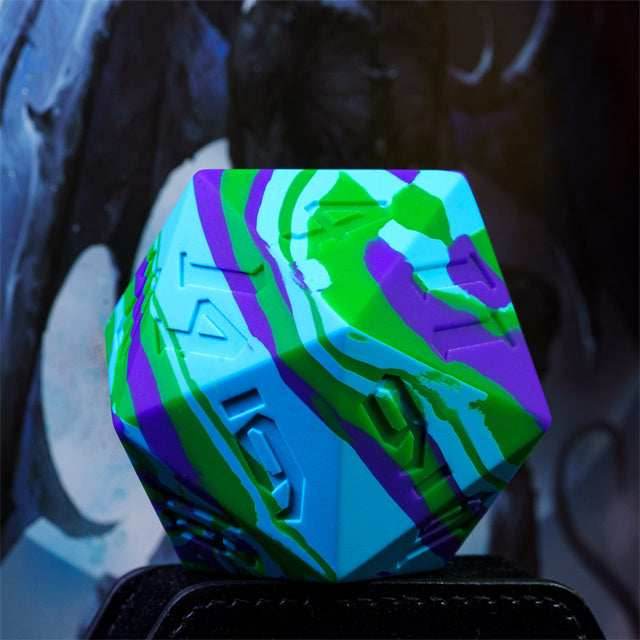 Large Wonderland Blue/Green Silicone d20 Dice 55mm | RPG Dice Novelty Piece - 