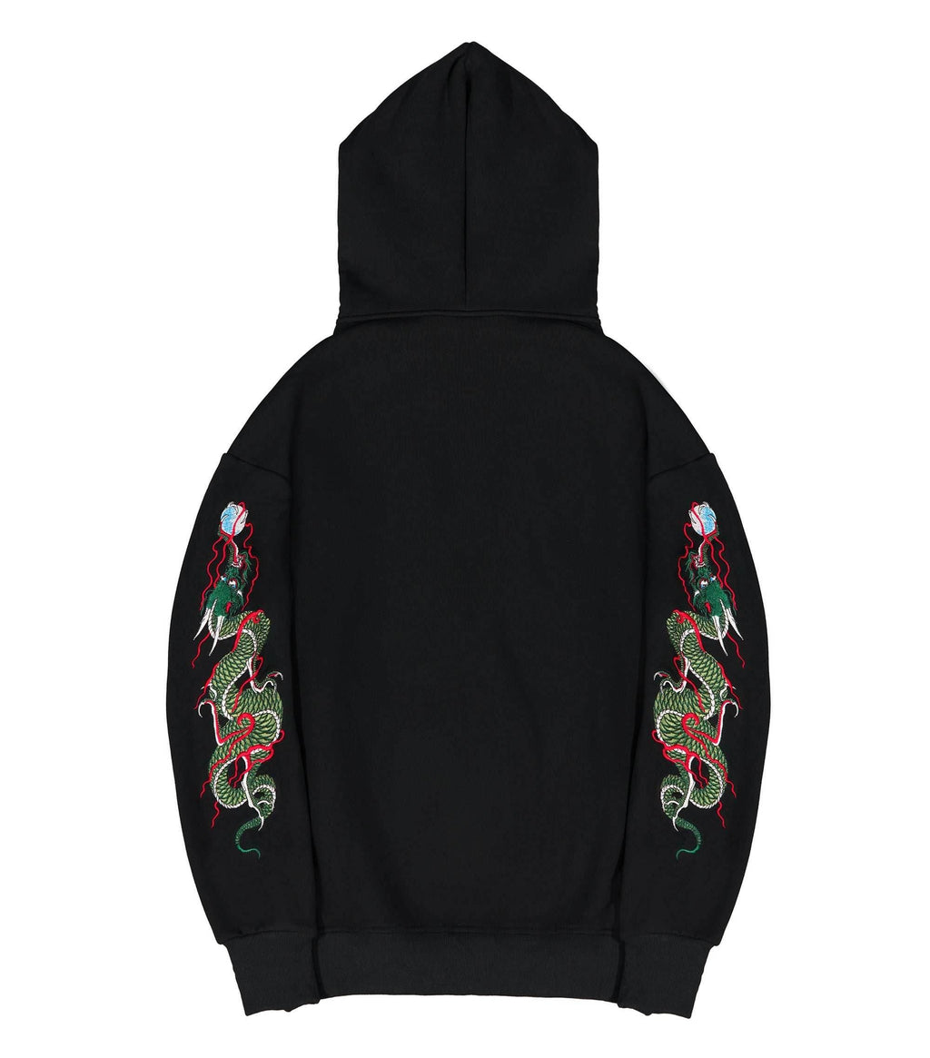 KH9005 Green Dragon Embroidery Hoodie - Black / S