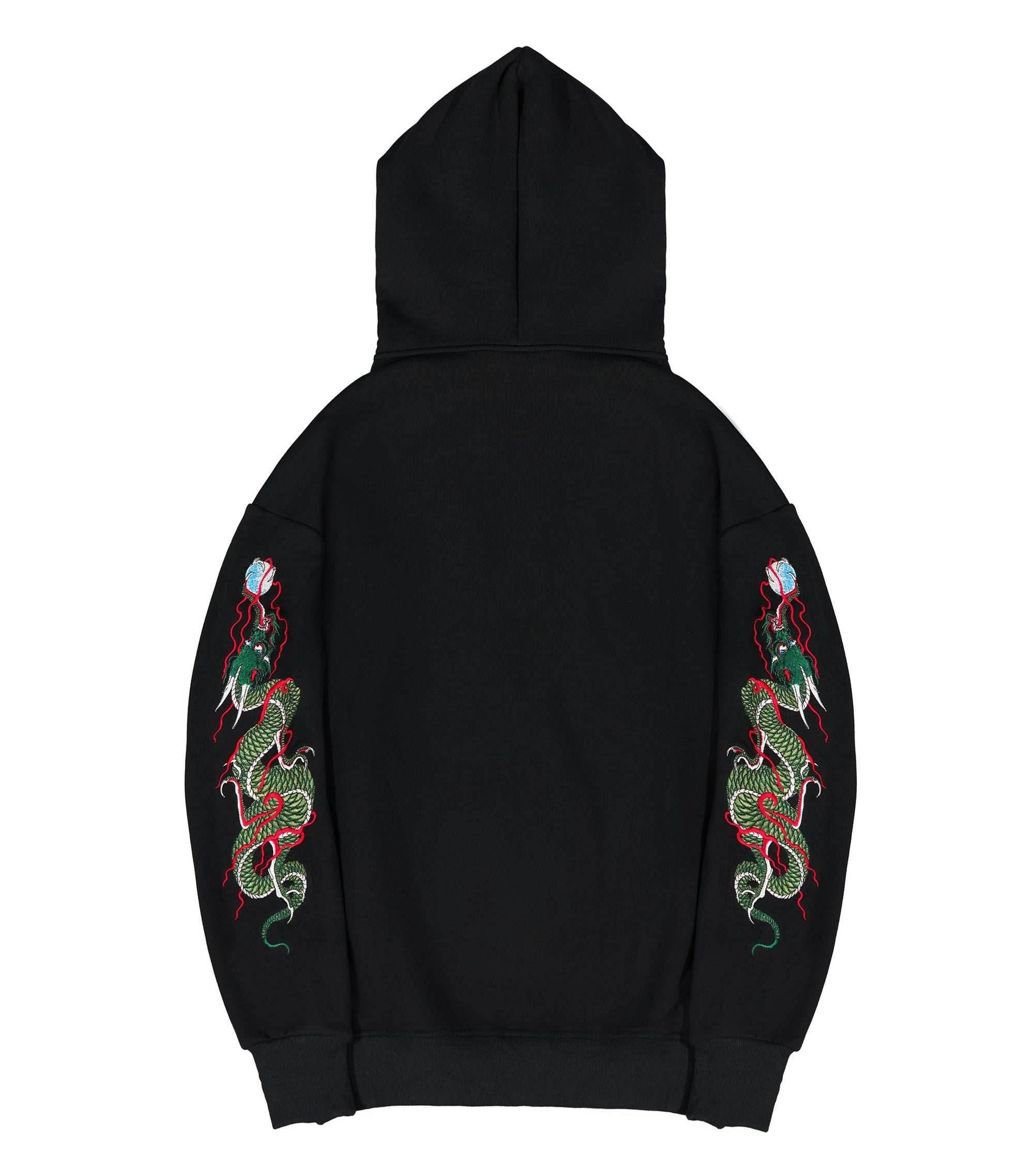 KH9005 Green Dragon Embroidery Hoodie - Black / S